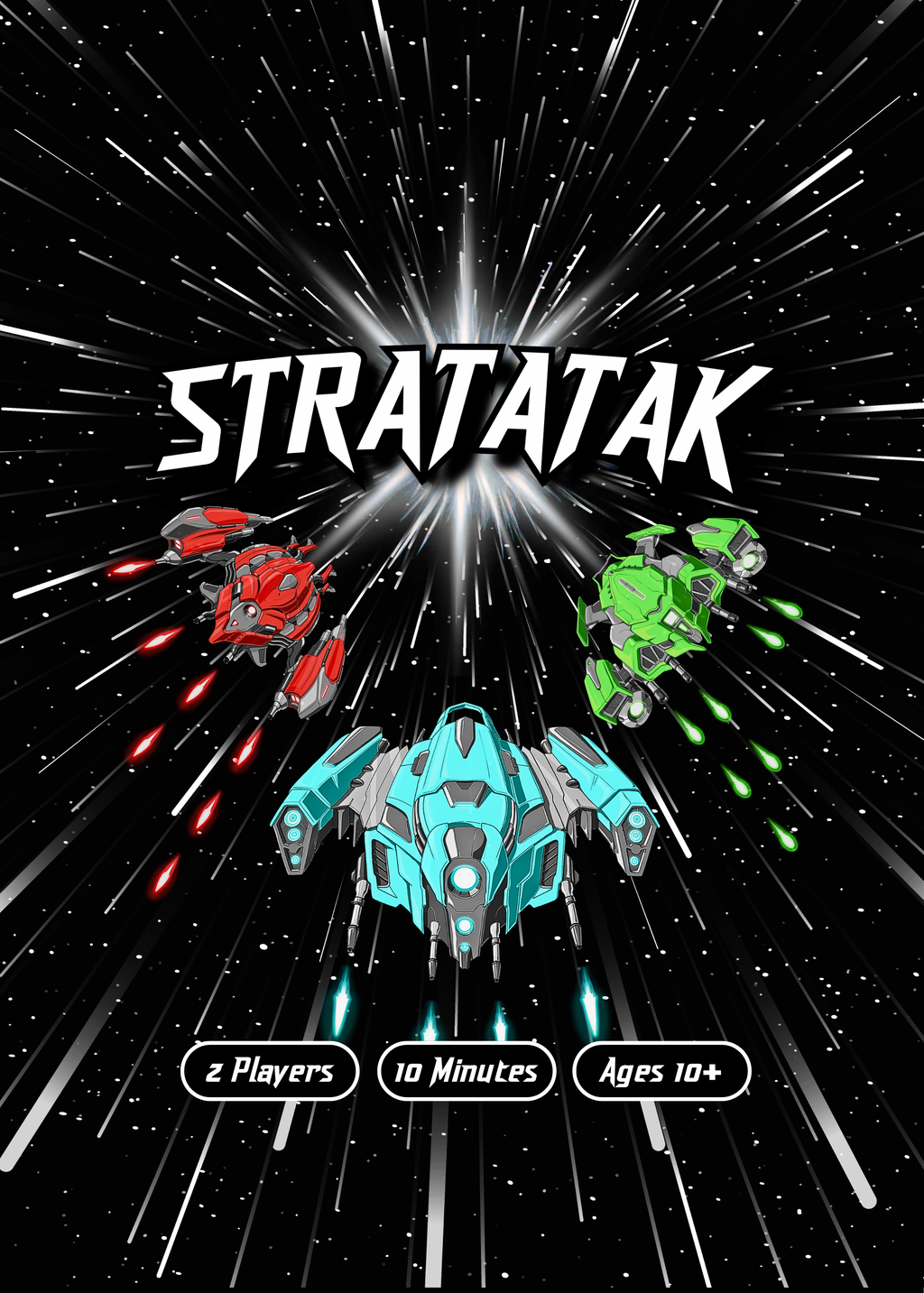 Stratatak box front — three faction ships racing through space