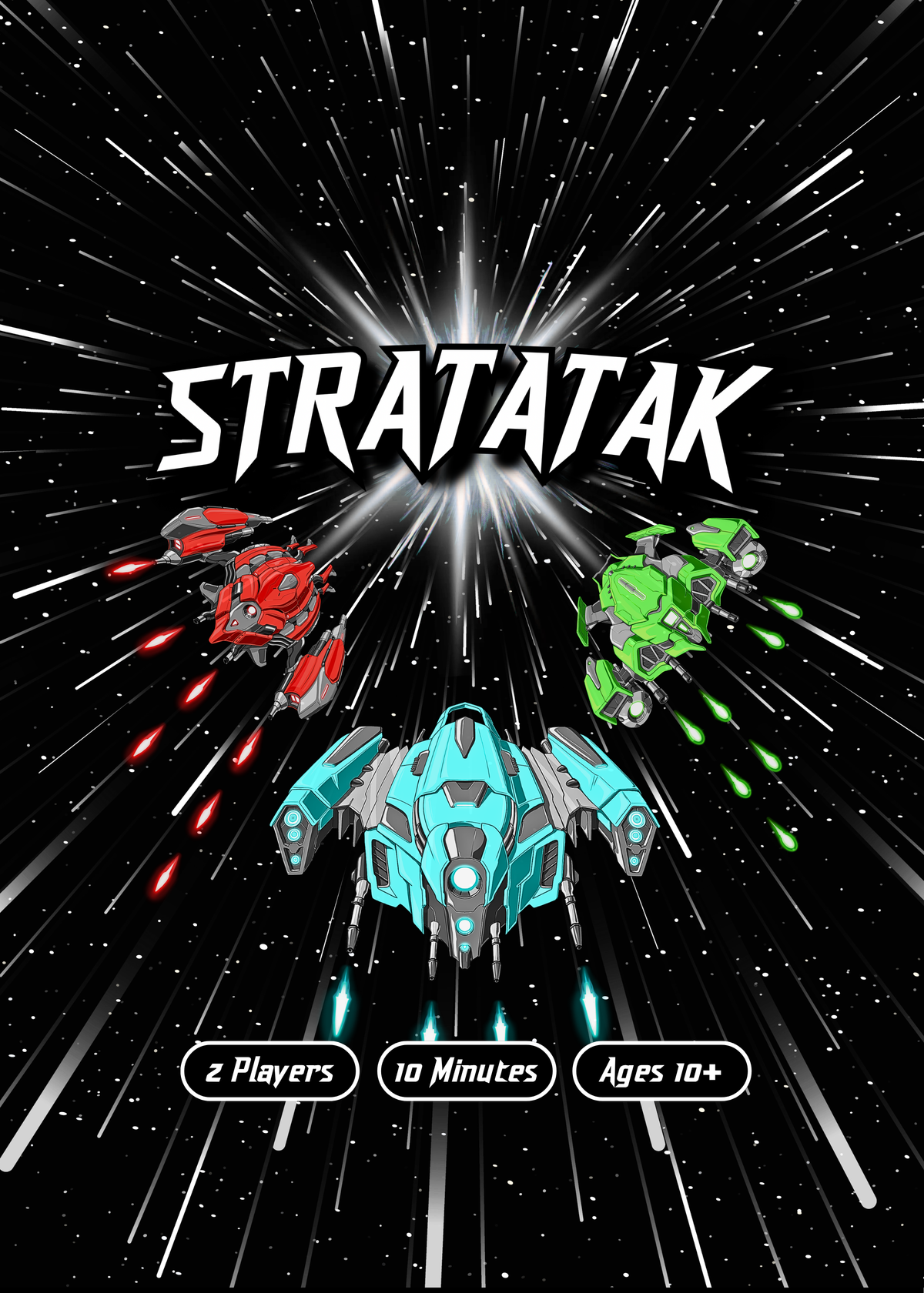 Stratatak box front — three faction ships racing through space